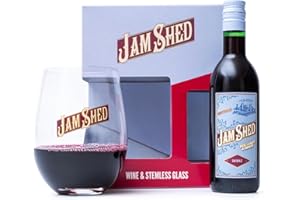 BEAMS INTERNATIONAL Jam Shed Red Wine Gift Set - Shiraz Australian 12.5% 187ml and 1x Stemless Glass, Perfect Wine Gifts for Men & Women, Birthday Gift for Hamper, Mens Stocking, Christmas