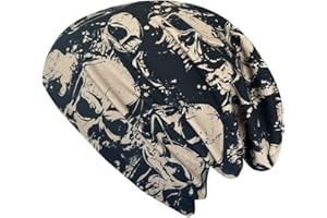 Wollhuhn Bonnet long et réversible écologique - Toute l'année - Motif crânes - Gris/menthe - Intérieur gris uni - Pour garçons et filles - En tissu écologique - 20150802