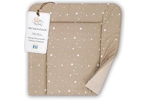 TOTSY BABY Table à langer bebe 75x72 cm - matelas à langer pliable imperméable et portable en coton lavable pour commode Hemnes ou Malm 75 x 72 Oeko-Tex Beige avec étoiles blanches