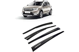 CARJOY Deflecteur Vitre Voitur Déflecteurs pour Auto Déflecteurs de Vent Déflecteur d'air Déflecteur de Pluie Compatible avec Dacia Sandero Stepway 2008-2020 Fenêtre Collables 4 pièces Montage Externe
