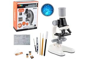FUNVALLEY SURPERFECT Kids Portable Microscope Kit with LED Light - 100x, 400x, 1200x Magnification, Adjustable Stand Base - Educational Science Toy for Kids