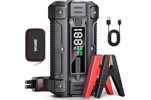 BRPOM Booster Batterie Voiture 6000A, 26800mAh Portable (Jusqu'à 8.5L Diesel & Tout Gaz), 12V Jump Starter, Démarreur de Batterie avec Grand Ecran, QC 3.0