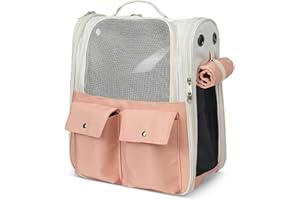 ALLSOPETS Zaino Trasportino Portatile per Cani e Gatti di Piccola Taglia Comodo Traspirante Zainetto per Cani con Tendina Parasole Laterale per Viaggio Escursionismo Campeggio Rosa