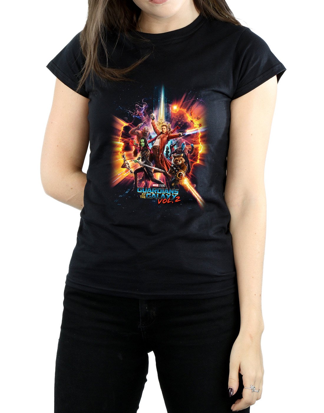 Marvel-Damen-Guardians-of-The-Galaxy-Vol-2-Team-Poster-T-Shirt-Large-Schwarz