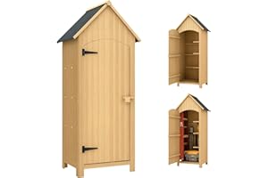 Outsunny Gartenschrank Holz Gerätehaus Gartenhaus Geräteschuppen Geräteschrank Holzhütte Giebeldach Bitumenpappe Gelb 77,5 x 54,2 x 179,5 cm