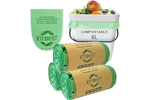 KITBEST Compostable Food Waste Bags 6L 150 Biodegradable Bin Liners with EN13432 Certification, Home Compost Kitchen Caddy Trash Waste Garbage Bags