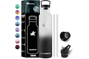 KollyKolla Borraccia Termica 1 litro, Borraccia in Acciaio Inossidabile con Cannuccia e Filtro, Bottiglia Termica, Riutilizzabile, Senza BPA, per Sport, Palestra, Yoga, Campeggio, Viaggi, Famiglia