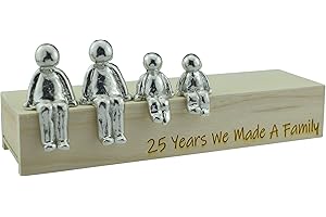 PIRANTIN Idea de 25 Aniversario – Adorno de Metal de 25 años Que hicimos una Familia – Elige tu Caja de combinación Familiar y el Grano de Madera Pueden Variar (2 niños)
