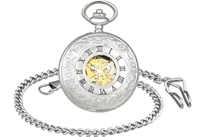 SUPBRO Damen Herren Taschenuhr Edelstahl Mechanische Kettenuhr Uhr Automatik Pocket Watch mit Halskette Pullover Kette Analog