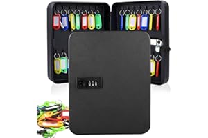 E-GREETSHOPPING Combination Key Safe Box 28 Key Cabinet Wall Mounted Key Safe Storage for Outdoor, Steel Security Lock Box with 30 Key Tags, Keysafe Outside Organiser, for Indoor Outside Property Garage, Black