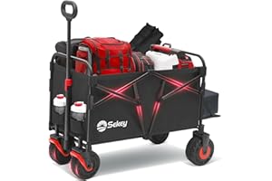 ‎SEKEY Sekey Bollerwagen Faltbar XXL 200KG 155L, Breite Blasformräder Speziell als Faltbarer Bollerwagen Strand, Strandwagen Klappbar mit Heckklappe, Diamant 2001, Schwarz