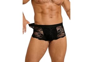 ohmydear Boxer Hombre Sexy Calzoncillos Hombre de Encaje con Cinturón Elástico Transparente Boxers Hipster para Hombres Grandes Talla Ropa Interior para Hombre