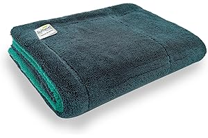 SOFTSPUN Microfiber Cloth for Car 1600 GSM 40x60 cms 1 Pc Aqua Blue/Grey | Twisted Loop Super Absorbent Towel - Edgeless Design with Plush Pile and Lint Free Cloth for Drying and Detailing.