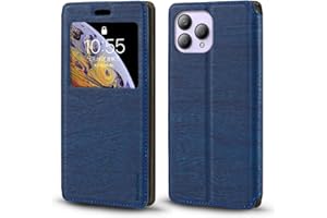 Shantime Funda para Cubot P80, funda de cuero de grano de madera con tarjetero y ventana, funda magnética abatible para Cubot P80 (6.5 pulgadas), color azul