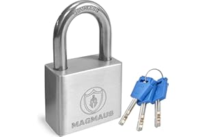 Magmaus® PDL40 [Never-Rust] Heavy Duty Waterproof Outdoor Padlock with 3 Keys - Stainless Steel - [High Security Protection] - Ideal Gate or Shed Lock