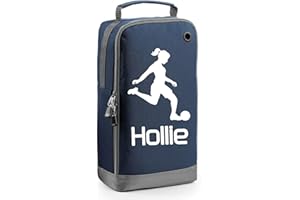 BEYONDSOME Personalised Girls Football Boot Bag Kids Sports Footy Rugby Pe Kit Gift, Navy/White Print