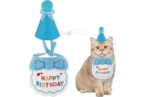 Amaxiu Ensemble bonnet d'anniversaire pour petits chiens et chats - Bandana mignon pour animaux de compagnie - Accessoire de fête d'anniversaire chiot - Décoration Happy Birthday - Brodé pour filles