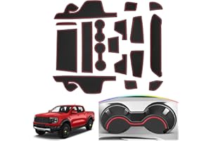 SKTU Door Slot Mat for 2024 Ford Ranger Door Groove Gate Pad Ford Ranger 2024 Accessories Fit 2024 Ranger (XL/XLT/Lariat/Raptor) Door Compartment Cup Center Console Liners (17Pcs Red)