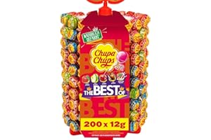 ‎CHUPA CHUPS Chupa Chups Lutscher-Rad, Lollipop-Ständer mit 200 Lollis, Aufsteller mit 5 leckeren Geschmacksrichtungen, geeignet für Kiosk, Büro und Geburtstag, 200 x 12g