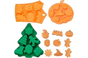 SYKEROUT 3PPS Stampo per torta in silicone di Halloween Set di stampi per biscotti di Halloween Stampo da forno per per zucca di Halloween Biscotti fai-da-te Caramelle al cioccolato Elastico Gelatina Cubetti…