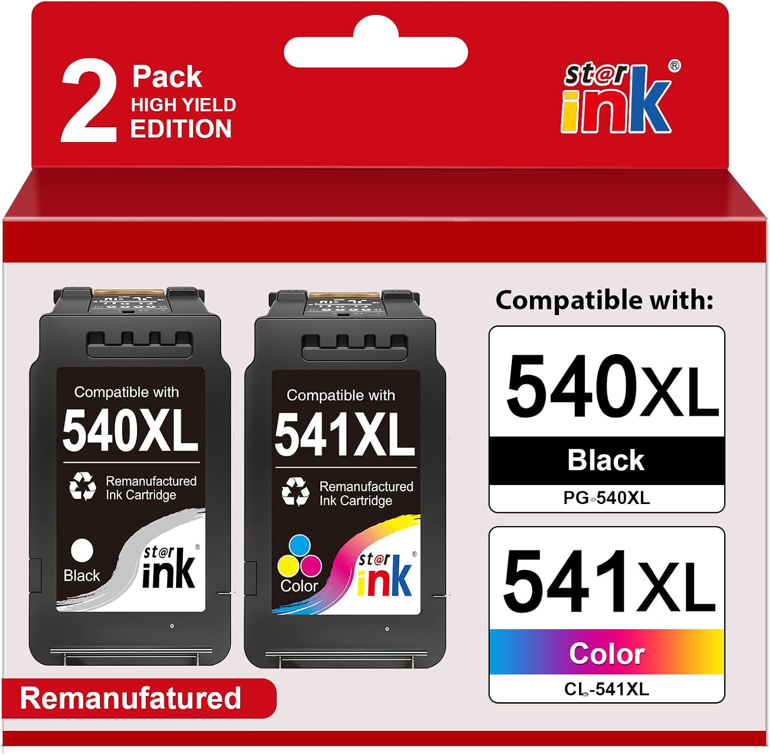 Starink PG-540/CL-541 XL - Cartuchos de Tinta compatibles con Canon 540 541 XL Multipack (1 Negro, 1 Cartucho de Color) para Canon Pixma TS5150 MG3650 MG3600 MG4250 MX475 MX375 MX535 MG3150 MG350