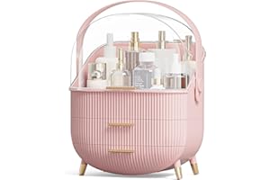 Suyoo Makeup Organiser Storage Box, Cosmetics Display Case with Transparent Cover, Dust Proof Waterproof Cosmetics Storage Box Suitable for Bathroom Countertop and Bedroom Vanity Dresser (Pink)