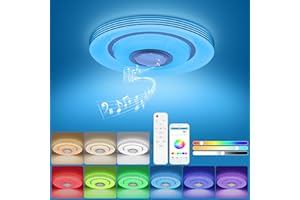 OTREN Plafonnier LED Dimmable avec RGB, 36W Lampe de Plafond avec Haut-parleur Bluetooth, Luminaire Plafonnier avec Télécommande et Contrôle APP Lumière Musicale Rond pour Salon Chambre Cuisine, Ø30CM