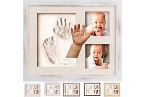 BUBZI CO Empreint Bébé Cadeau Bebe Garcon Platre Bebe, Argile Blanche Non Toxique, Souvenir Personnalisé Pour Décoration Chambre Bébé,Cadeau Original Naissance–Cadeau Naissance Liste (White Wash)