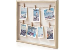 Gwezmxs DIY Holz Fotocollage Rahmen，Wandbilderrahmen mit Schnur，Klammern für Polaroids Fotos，Vielseitiger Fotohalter für Fotowand Geschenk，32x32cm