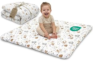 Krypmatta Baby 100 x 100 cm vadderad – Lekmatta hopvikbar och tvättbar i 30 grader för Barnrum Vardagsrum Lekhage & resa – Lekfilt Oeko-Tex certifierad mjuk Hjort