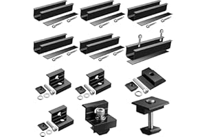 GETLITOOL Set Guide e Morsetti per Pannello Solare con Altezza 30/35 mm, Include 6pz Binari 120x25mm 4pz Morsetti Terminali 2pz Staffe Centrali per Modulo Fotovoltaico DIY - Nero