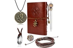 UoYu Uncharted - Set di 4 gioielli Drake con teschio inciso in bronzo, collana con anello e collana, braccialetto in pelle fatto a mano, diario di scrittura, taccuino con penna adesivi