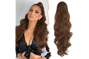 BARSDAR 65CM Ondulado Extensiones de Cola de Caballo con Cordón, Largo Natural Clip Cola de Caballo Extensiones de Pelo Sintética Postizos para Mujeres(Marrón Oscuro Mezclar Auburn Uniformemente)