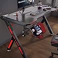Karnak Master Gaming Desk with Remote RGB Lights PC Computer Gaming Table Y Modern Shaped Gamer Home Office Computer Desk Table with Handle Rack Cup Holder Headphone Hook Size 140x65x75 CM
