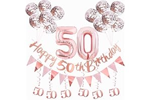IGONE 50th Birthday Decorations for Women Rose Gold Birthday Decoration Kit Include Happy 50th Birthday Banner,Triangle Flag Banner And Confetti Latex Balloons,Foil Hanging Swirls,Foil Balloons