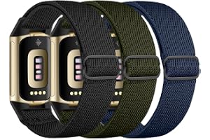 chinbersky Elastiskt armband kompatibelt med Fitbit Charge 6-armband/Fitbit Charge 5-armband, justerbart nylontyg stretchigt ventilerande sportband för Fitbit Charge 6/Charge 5 kvinnor och män