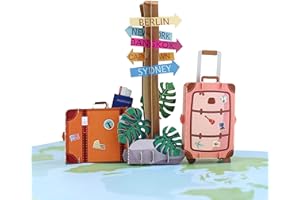 MOKIO® Biglietto Auguri Viaggio Pop-Up – Biglietto d'auguri 3D per vacanza, compleanno o addio