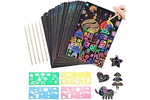MOOKLIN ROAM Scratch Art, 59 Hojas Manualidades Rascar Paper Rainbow Mini Bloc de Notas Mágico con Lápices Plantillas Dibujos
