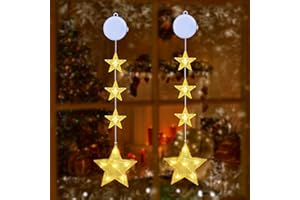 ‎QEDERTEK Qedertek Weihnachtsbeleuchtung Fenster Innen, 2 Stück Stern Fenster Beleuchtet mit Batteriebetriebene, Timer, 2 Modi, Warmweiß LED Lichtervorhang für Kinderzimmer Hochzeit Party Weihnachten Deko