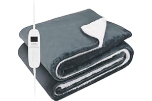 DMD COLLECTIVE DMD® | Soft Sherpa & Fleece Electric Blanket, 1-9 Heat Settings, 9 Timer Settings with Auto-Shut Off & LED Display, Throw Blanket For Home, Office, Machine Washable (Light Grey, 120cm x 160cm)