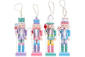‎VORFOR VorFor 4 Stück Set Macaron Pink Weiß Nussknacker Figur,12CM Nussknacker Baumschmuck,Massivholz Finishwork Weihnachten Märchenstücke,Nußknacker Figur Weihnachtsbaum,Kamin Weihnachtsdekorationen.