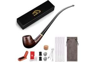 Joyoldelf Churchwarden fajka tytoniowa, ręcznie wykonana, hebanowa fajka, idealny zestaw fajek dla początkujących z najlepszym przewodnikiem dla początkujących, zestaw upominkowy i akcesoria