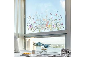 HaoFuJi Pegatinas de Ventana Flores Mariposa Anticolisión Adhesivas, Planta Aves Vinilo para Ventanas, Pegatinas para Ventana Adhesivos de Ventana para Salón Ventana Decorativa, Impresión a Doble Cara
