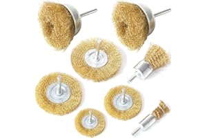 LIAMASUM Wire Wheel Brushes Brass Crimped Cup Brush Set for Drill 1/4" Drill Shank Wire Brush Kit Coated Crimped Attachments for Drill Rust Removal Deburring, Paint
