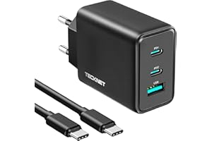 TECKNET Ładowarka USB C, 65W, 3 porty PD3.0/QC4.0 typ C, Zasilacz Sieciowy z Szybką Ładowarką GaN Tech, Adapter PPS Kompatybilny z MacBook/Pro/Air, iPhone, iPad, Galaxy, Huawei, Xiaomi, Lenovo, Dell