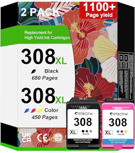 Miss Deer Cartucce 308XL Per HP Envy 6120e/6520e – 1 Nero + 1 Colore, Alta Resa