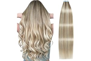‎SUYYA SUYYA Tape Haarverlängerungen, Invisible Tape in Extensions, Echthaar Seidig Gerade Remy, Echte Menschliches Haar 14 Zoll 35cm 20 Stück 40G #18/613 Aschblond mit Bleichblond