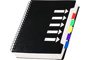 ‎CAGIE CAGIE Notizbuch A4 mit Register Spiralbindung 240 Seiten (120 Blatt) Klein Spirale Notizblock Liniert Block mit Register für Arbeit Office Schule College Essentials, Schwarz, 24x 29 cm