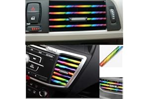 FGNUAY 10 Pcs Chrome PVC Car Air Conditioner Vent Outlet Trim Decoration Strip for Chevrolet,Chrysler,BMW,Jeep,Mercedes-Ford,Buick,Volvo,Benz,Dodge,Cadillac,Shiny Accessories for lady/Gentry (Rainbow Colors)