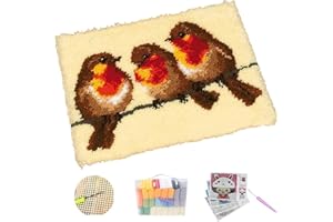 LEE MY DIY Latch Hook Kits Hand Craft Embroidery DIY Tapestry Carpet Rug Making Three Cute Robin Birds Adults And Children Gift And Activity,Beige,52 * 38cm/20 * 15 in